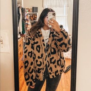 leopard print sherpa jacket